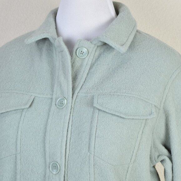 Joie Sage Green Fleece Fuzzy Shacket Button Front Jacket - L - Picture 3 of 12